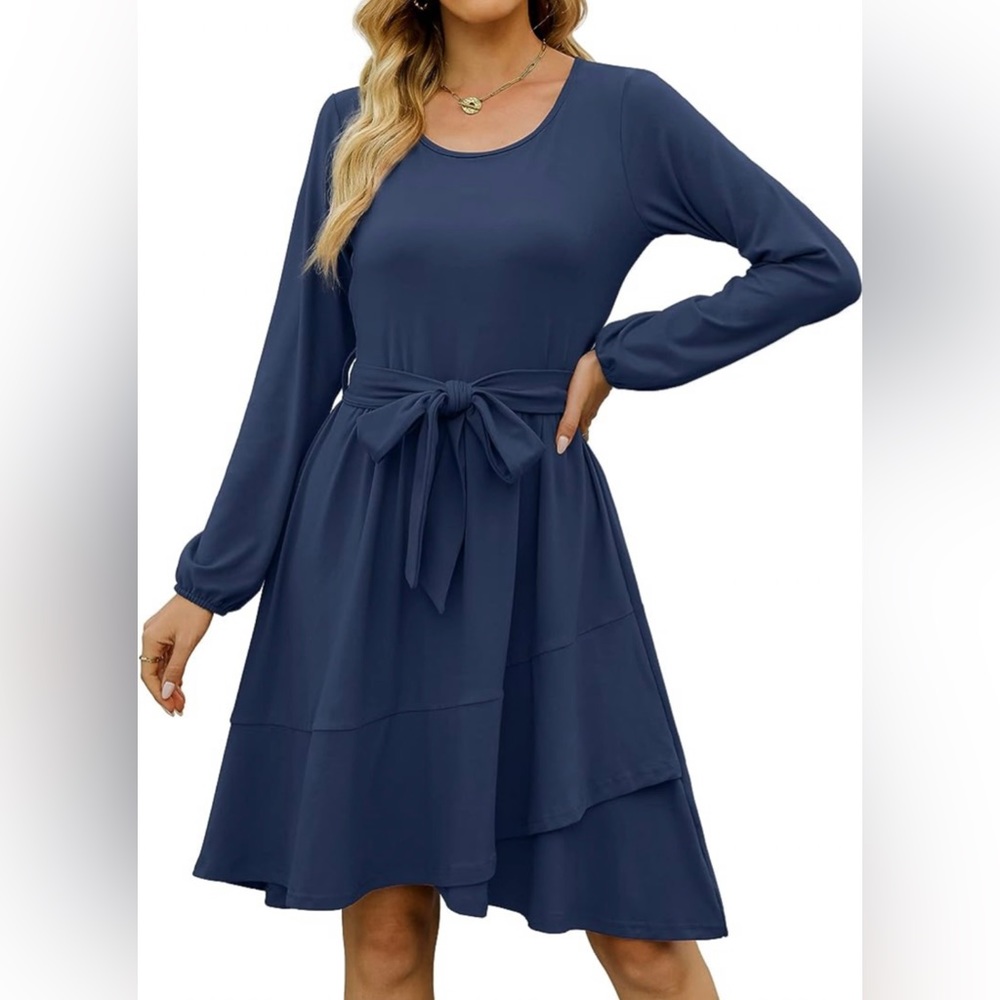 Long Sleeve Crew Neck Midi Dress